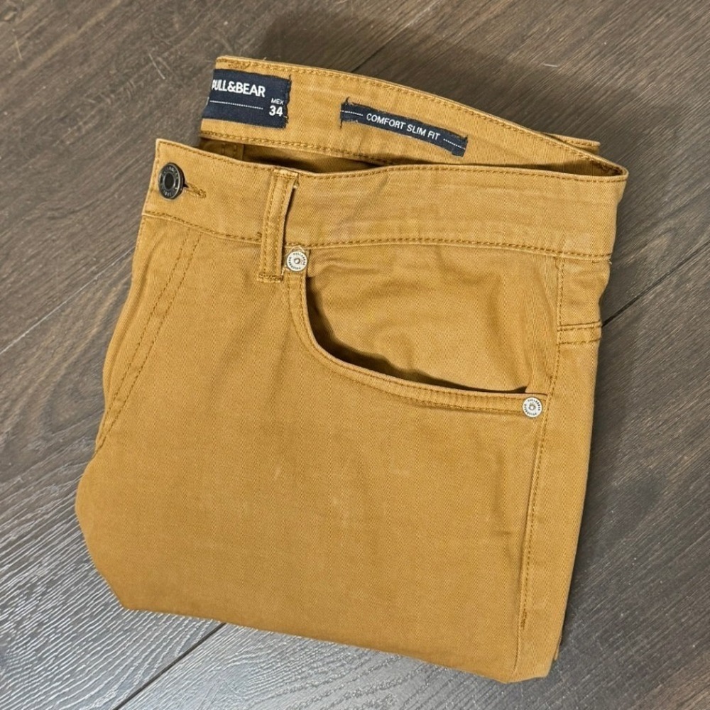 Pull & Bear Mens Comfort Slim Fit Chino Pants Jeans 34 x 32 Brown